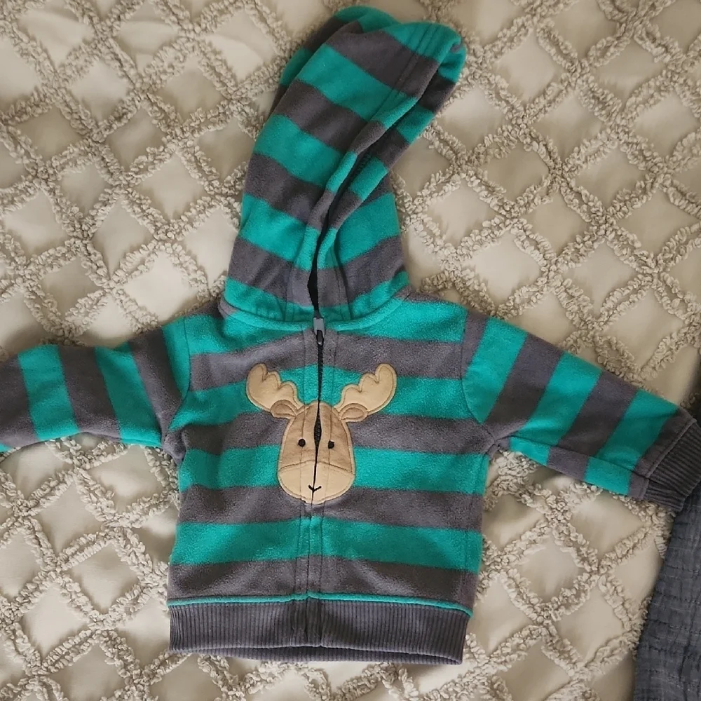 Kids Striped Hoodie with Moose Design